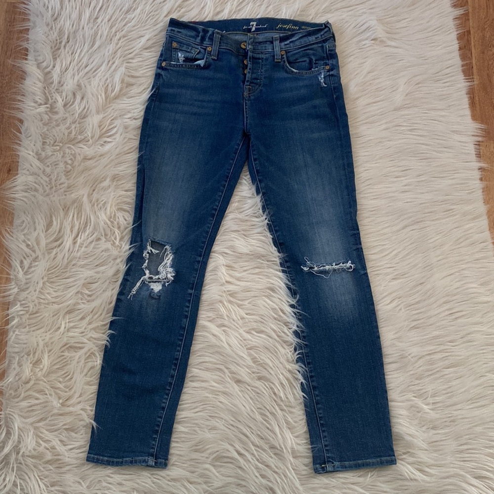 7 For All Mankind Distressed Josefina Skinny Boyfriend Jeans